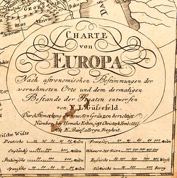 Franz Ludwig Güssefeld, map, hand colored copper engraving, Nürnberg 1819.
