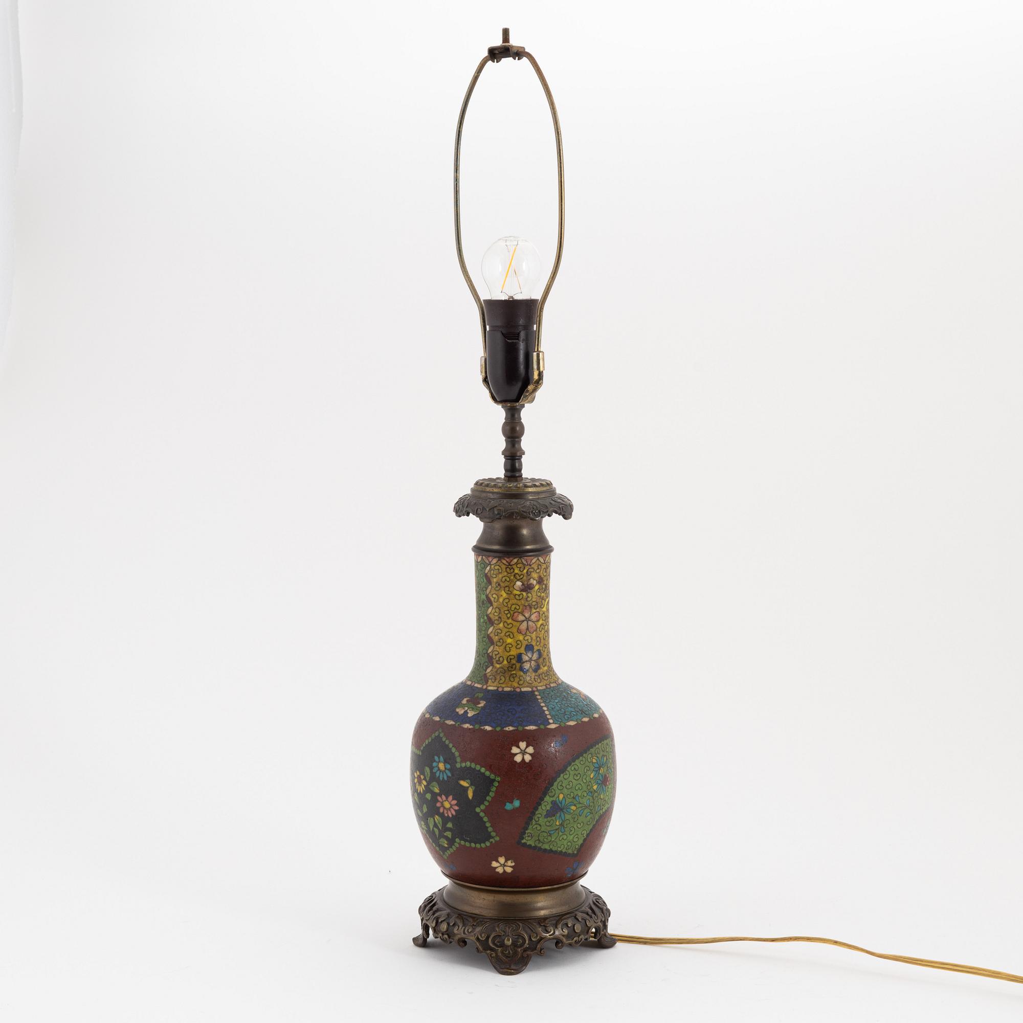 A Chinese cloisonné vase/table lamp, early 20th century.