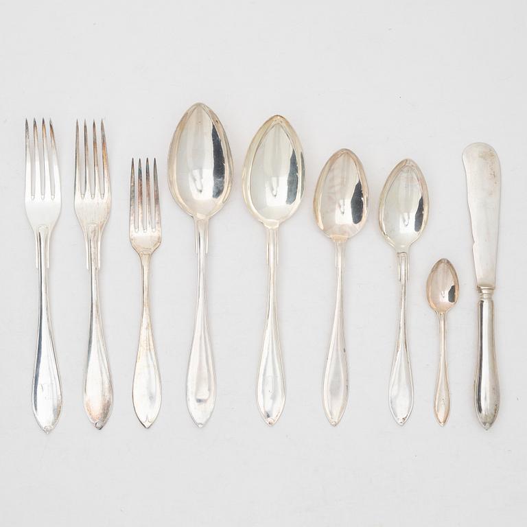 A Swedish silver cutlery, 'Svensk spetsig', including with mark of KG Markströms, Uppsala 1951 (37 pieces).
