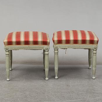 A set of four chairs and two stools, late gustavian, early 19th century.