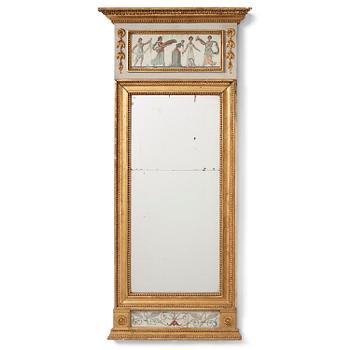 106. A painted, giltwood, and gouache-inset late Gustavian mirror attributed to Hedberg & Lindblad (1802-05).