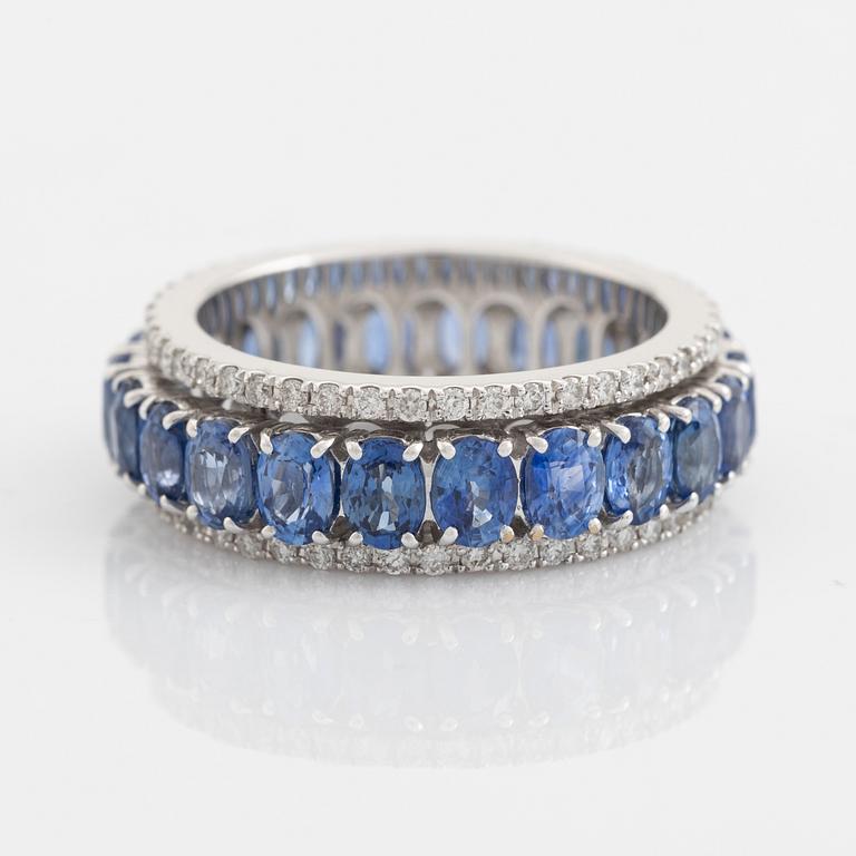 Oval sapphire and brilliant cut diamond ring.