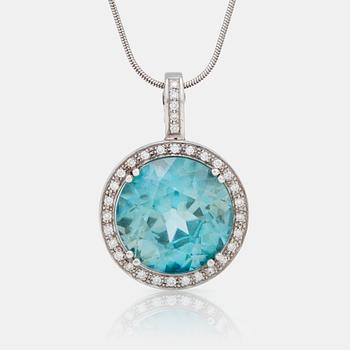 1133. A 31.00 ct zircon and diamond pendant on chain.