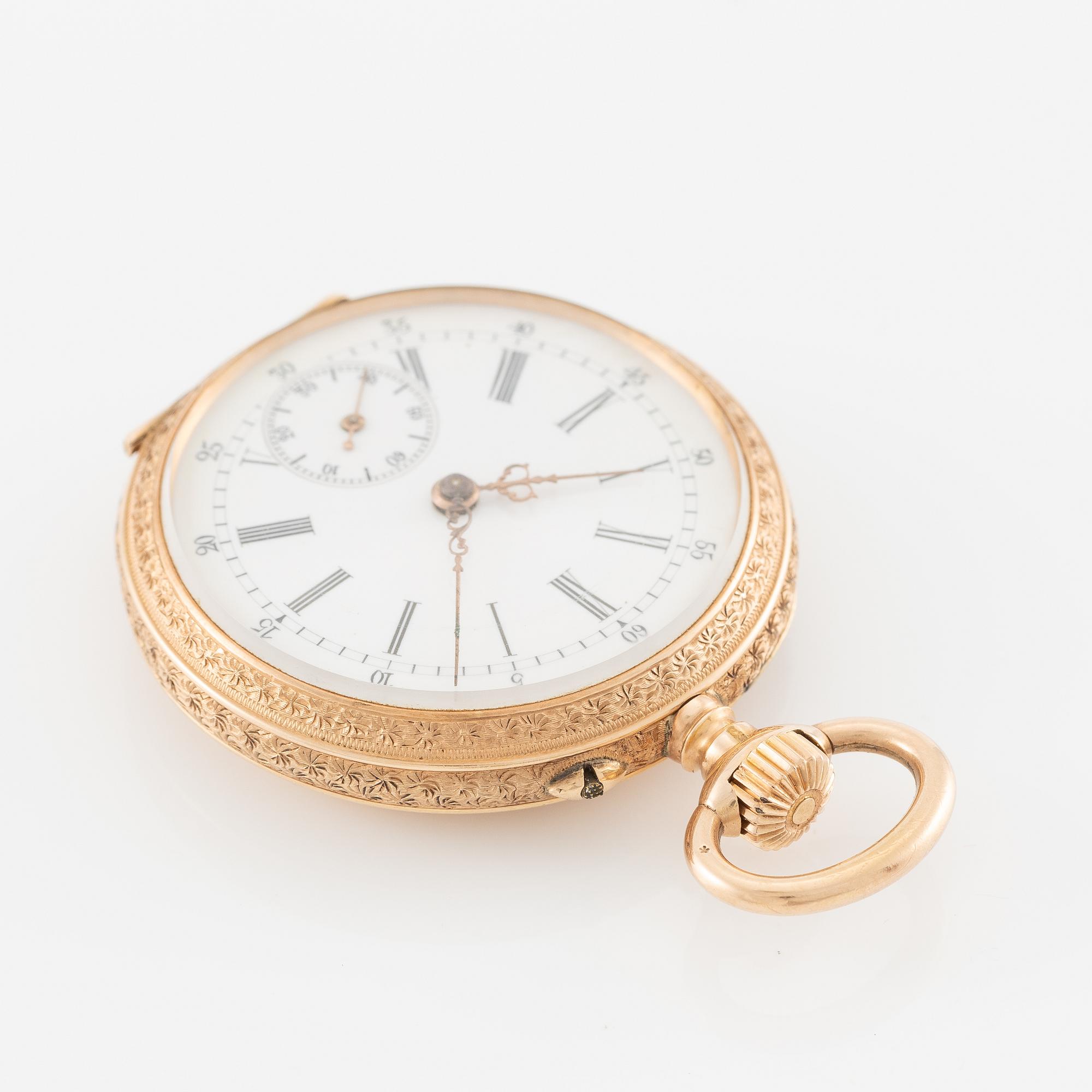 Fickur, 14K guld med etui, 36 mm.