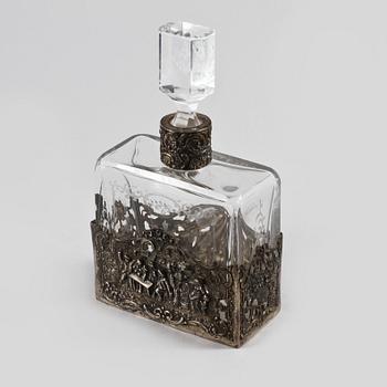 KARAFF, silver och glas, möjligen Weinranck & Schmidt, Hanau, Tyskland, omkring år 1900.