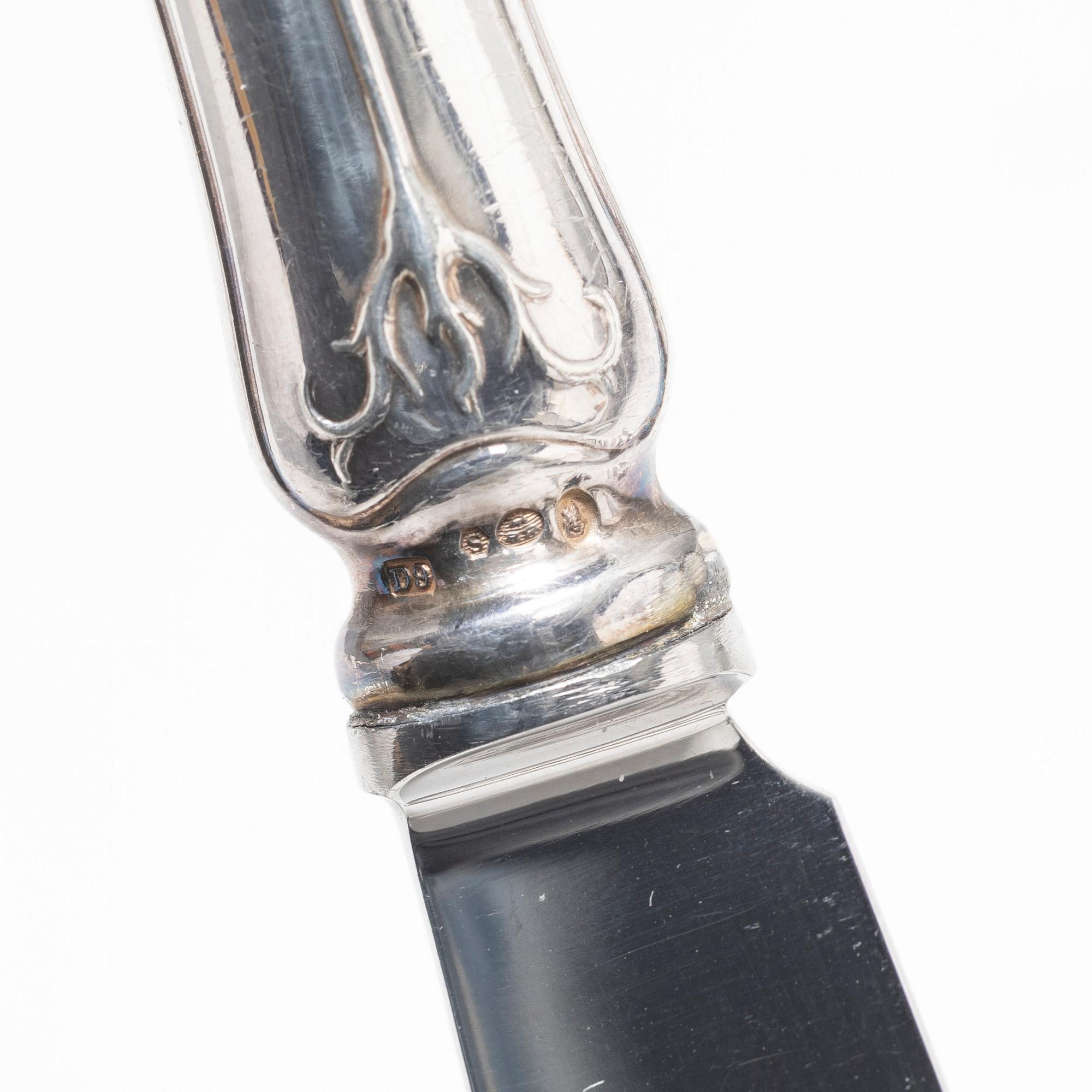 Matknivar, 8 st, silver, modell "Tulpan", bl a K Anderson, Stockholm 1954.