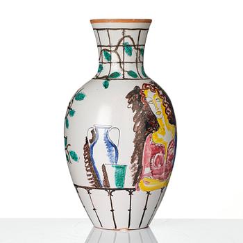 Wilhelm Kåge, a faience vase with handle, Gustavsberg Studio, Sweden, 1942.