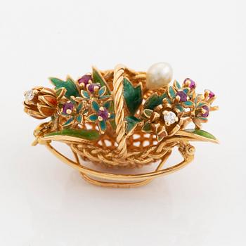 A WA Bolin basket brooch 18K gold and enamel, design Barbro Littmarck.