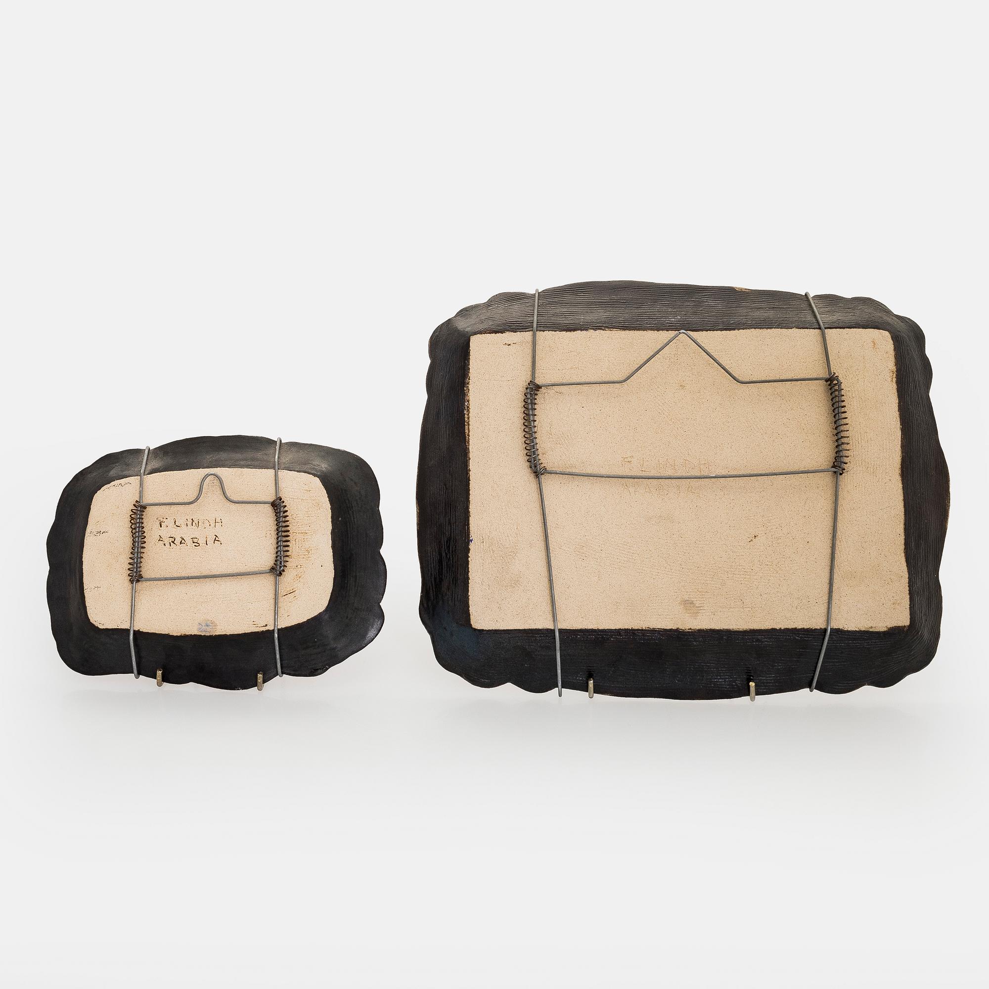 Francesca Mascitti-Lindh, reliefejä, 2 kpl, kivitavaraa, signeerattu F. Lindh Arabia.