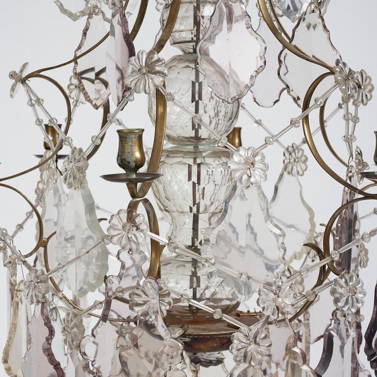 A mid 19th century Swedish Baroque style six-light chandelier.