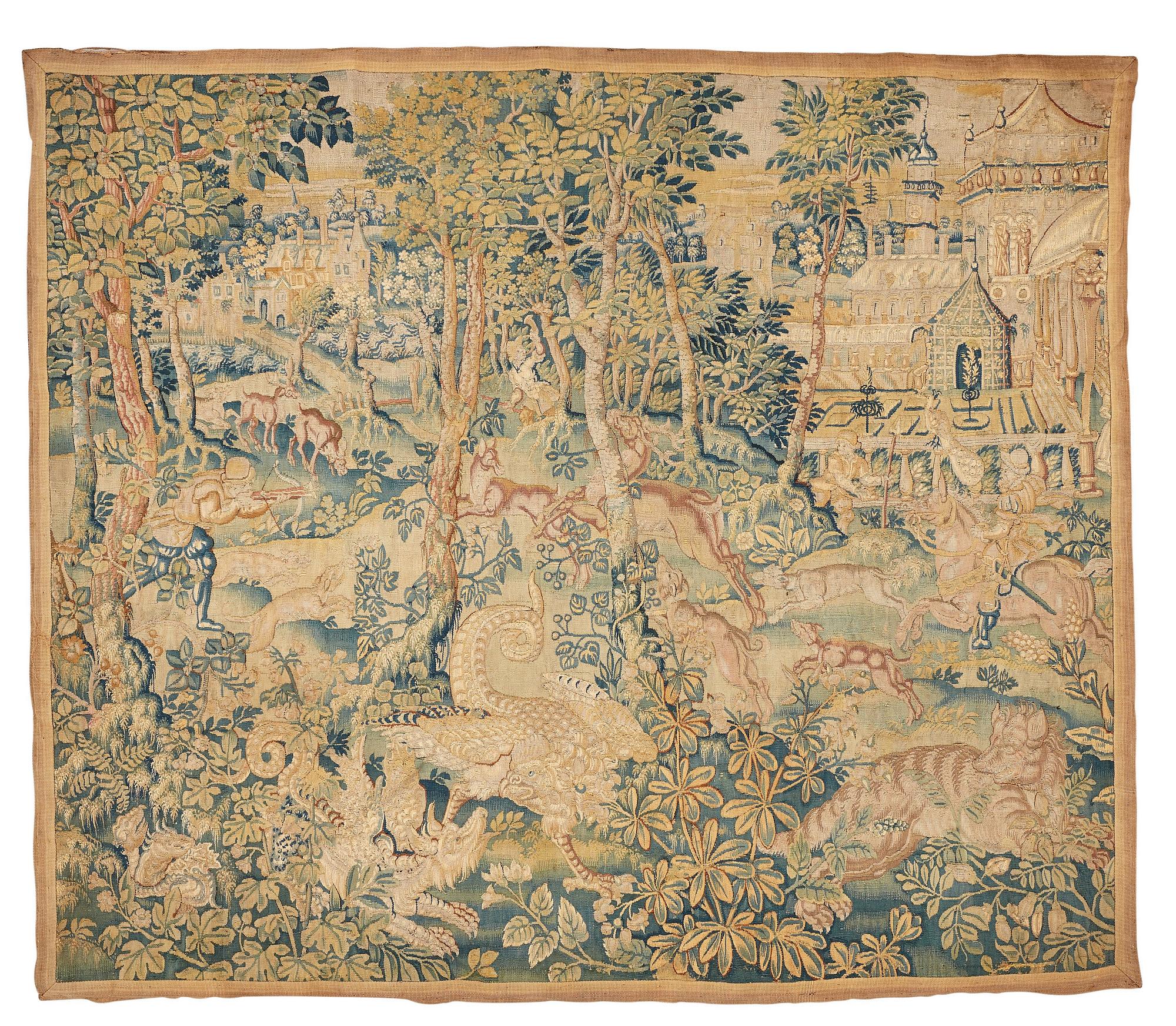 VÄVD TAPET, gobelängteknik, ca 191,5 x 220,5 cm, Flandern 1500-tal. Järnstång medföljer.