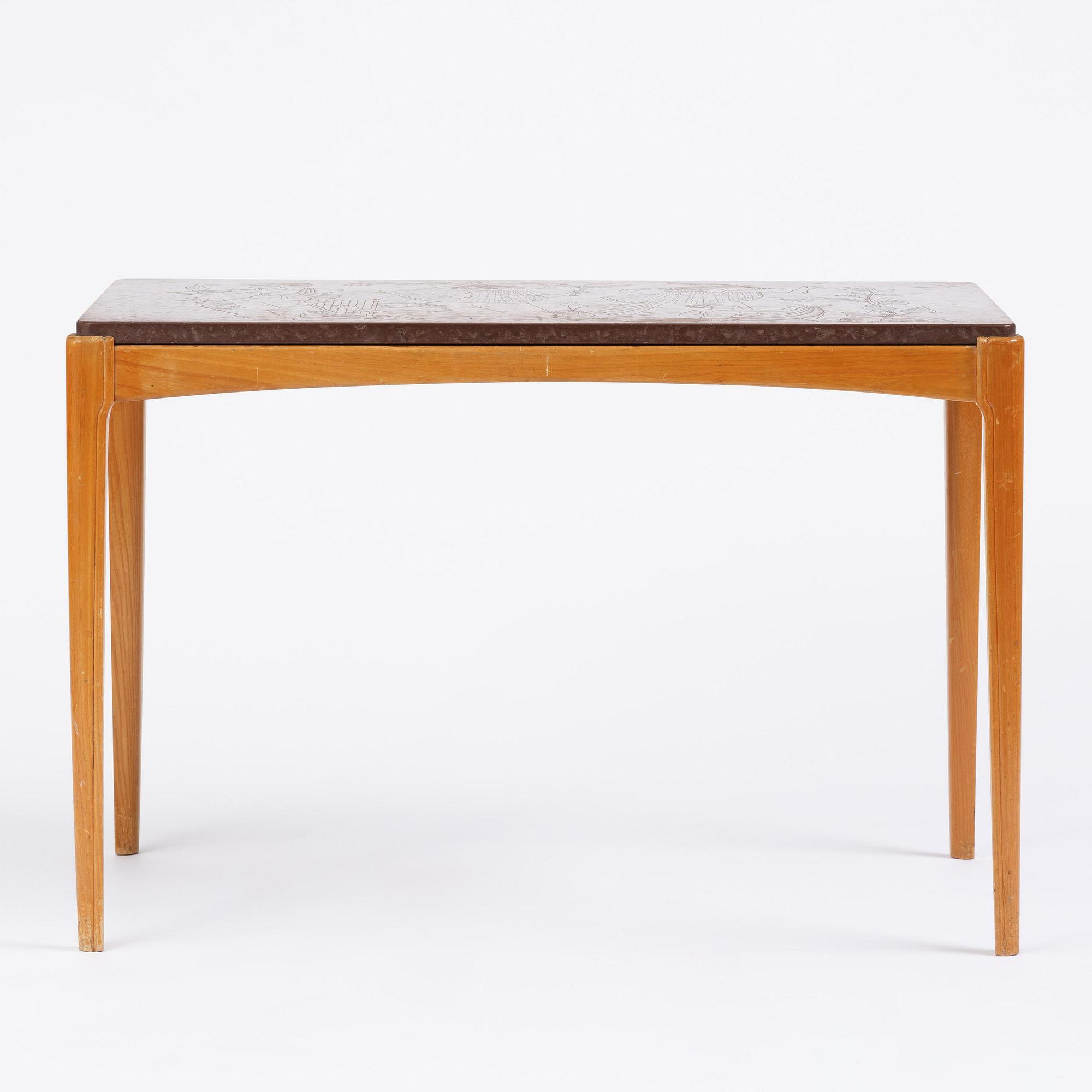 Ulla Fogelklou-Skogh, a Swedish Modern table with a limestone top, 1940s.