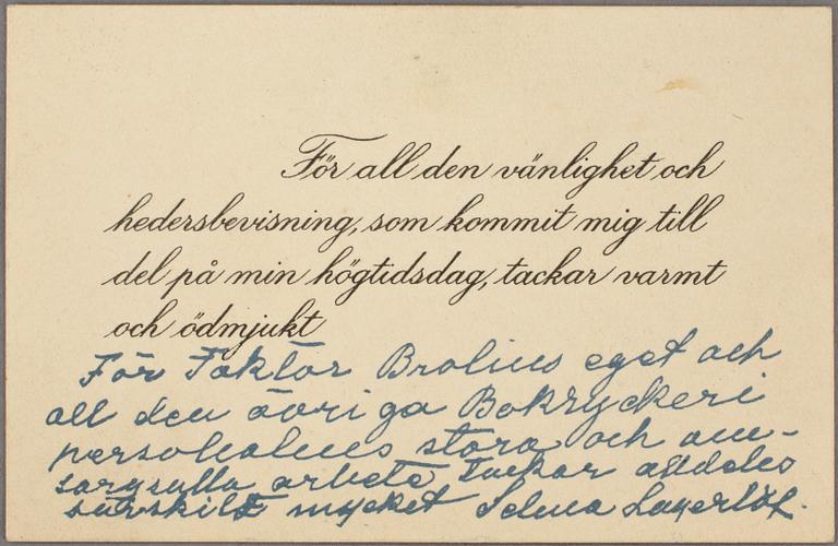 SELMA LAGERLÖF (1858-1940), autograf.