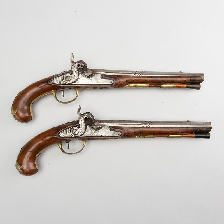 SLAGLÅSPISTOLER, ett par, Sverige 1700-talets andra hälft.