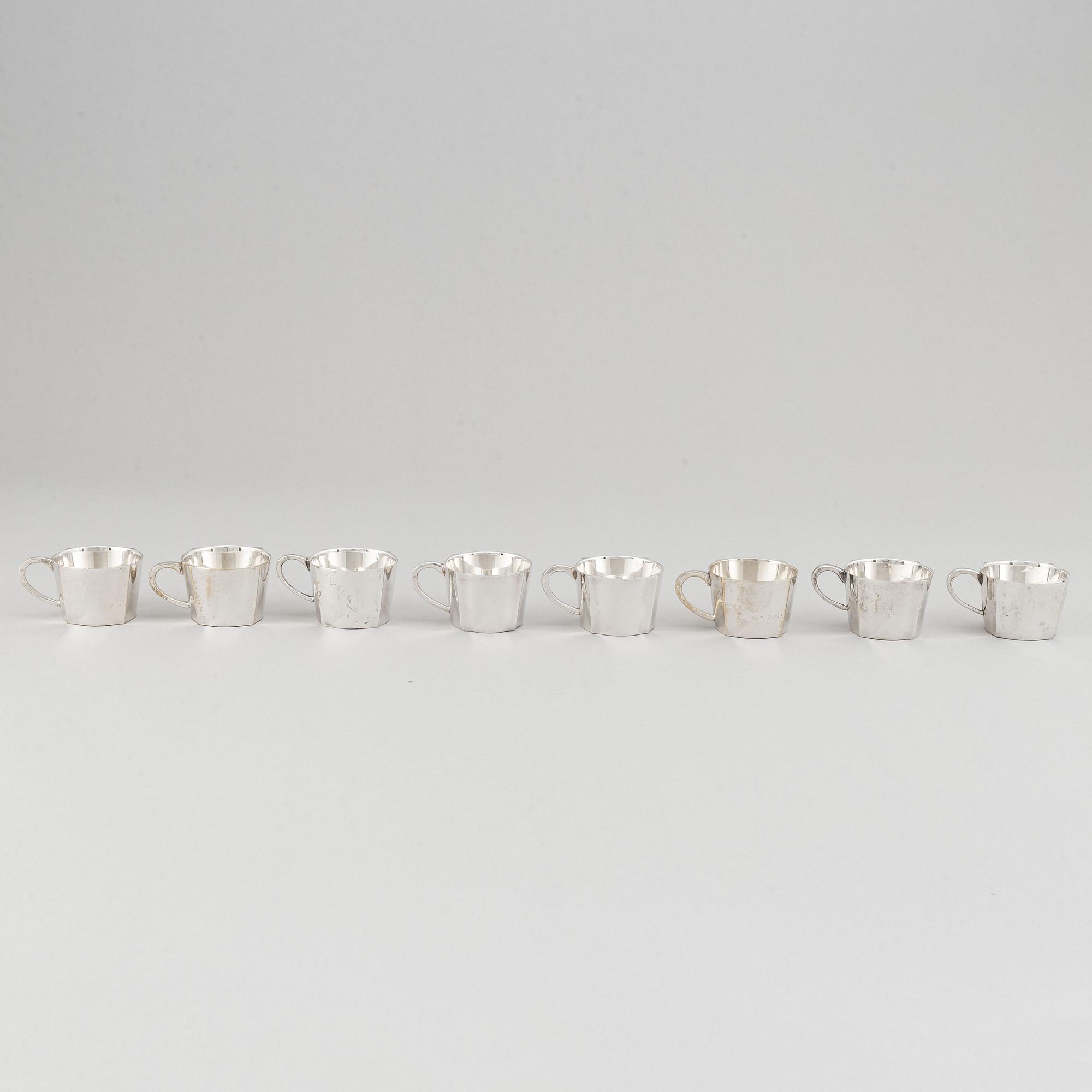 Sigvard Bernadotte, 24 pieces silver plate cocktail glasses, cups and mugs, GAB, Gense, Sweden.