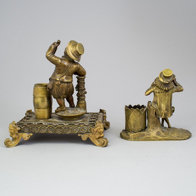 TWO BRONZE INK STANDS, second half of the 19th century.