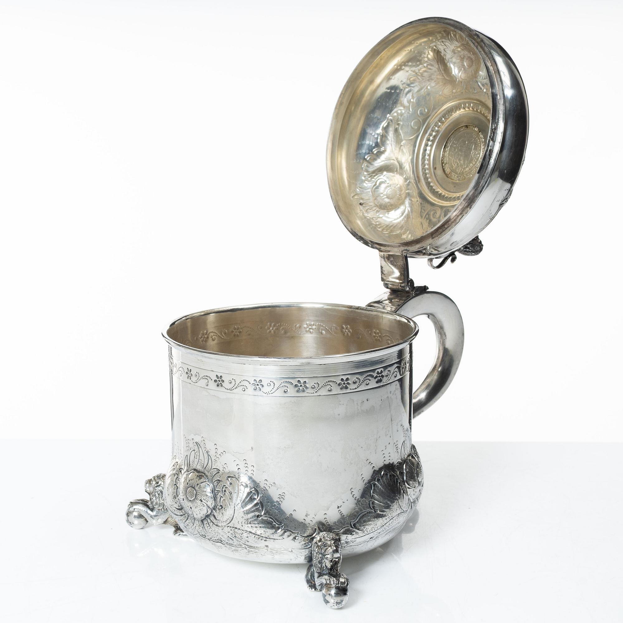 A Danish silver baroque style tankard, 20th century.