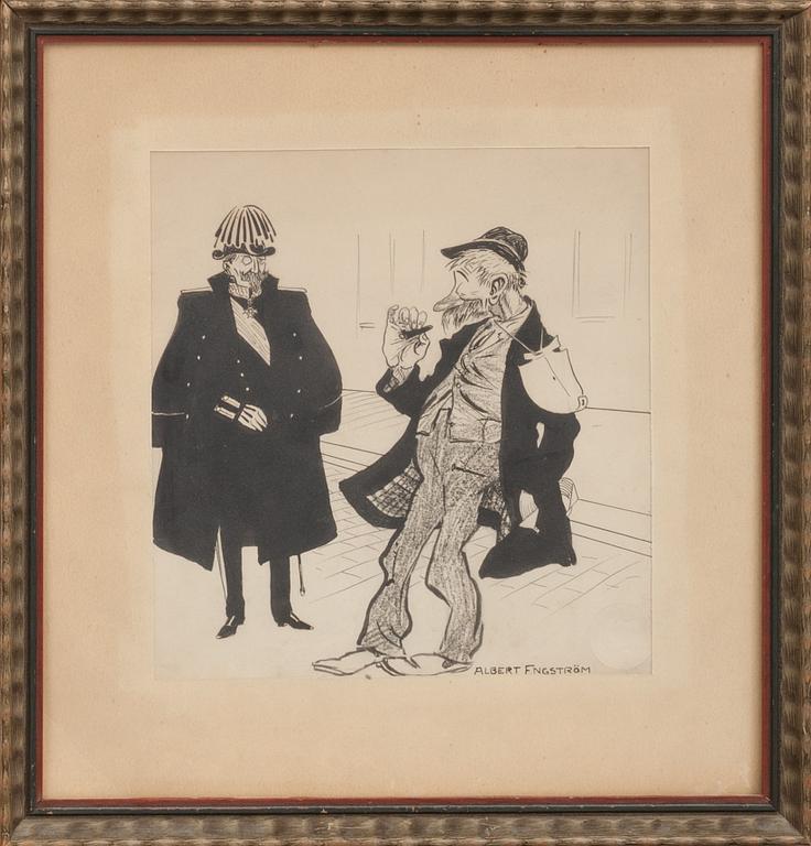 ALBERT ENGSTRÖM, Tuschteckning, signerad.