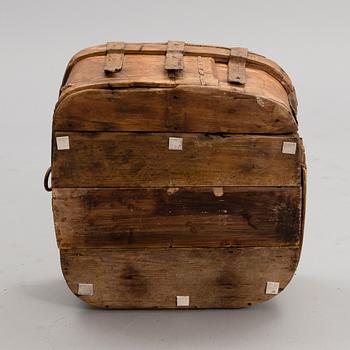 A PROVINCIAL 19TH CENTURY WOODEN BOX WITH IRON FITTINGS.