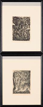 MATTI VISANTI, litografier, 2 st, signerade och daterade 1944 i plåten.