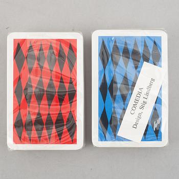 Stig Lindberg, two "Comedia" decks of cards, and an artist's proof print for "Comedia".