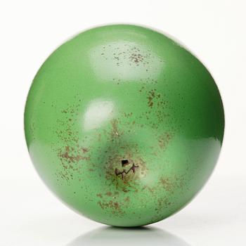 Hans Hedberg, a faience sculpture of a green glazed apple, Biot France.