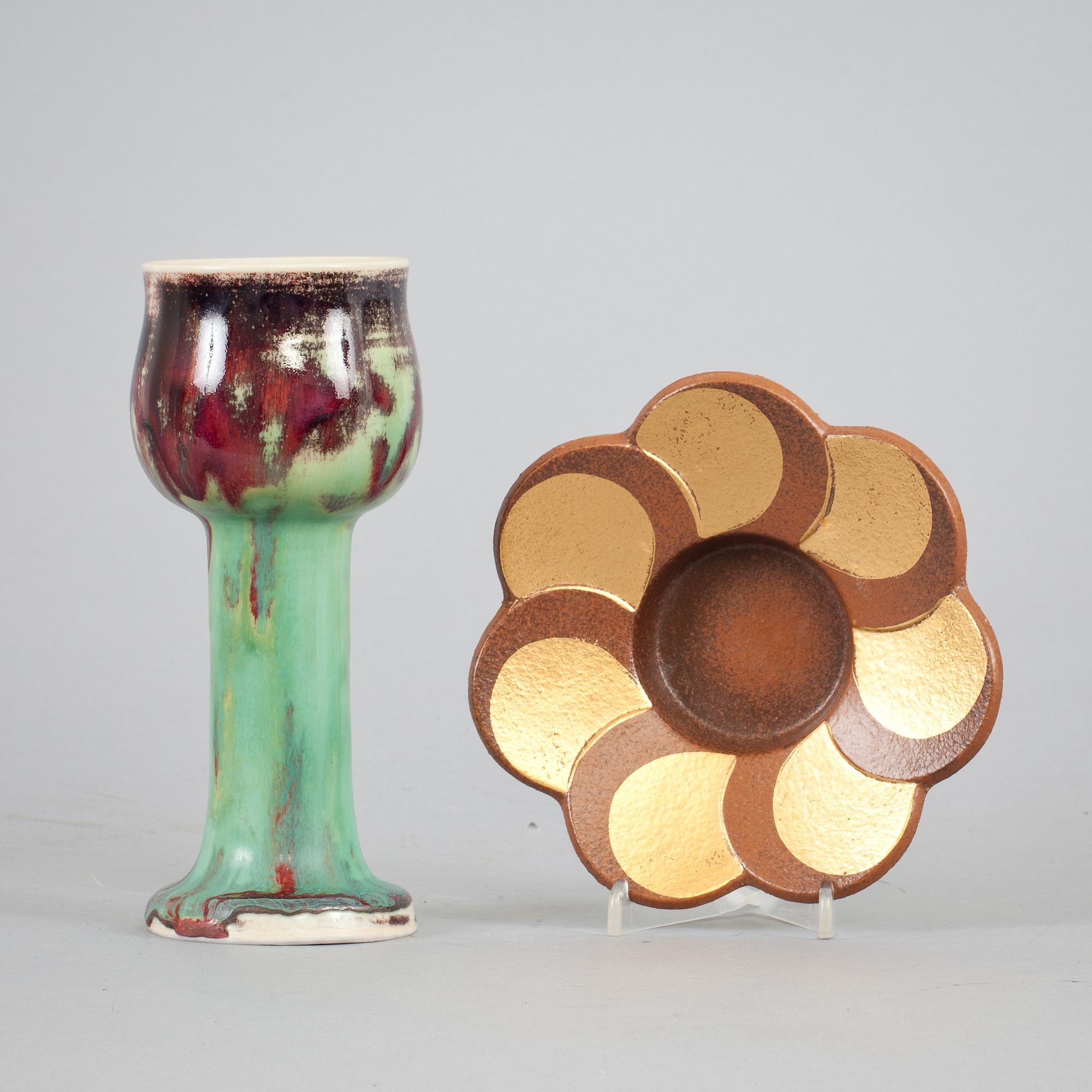 POKALVAS samt BLOMLJUSSTAKE, stengods, Stig Lindberg resp Lisa Larson, Gustavsberg, 1900-tal.