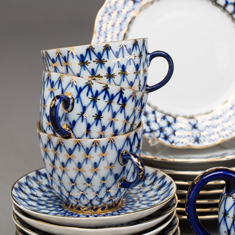 KAFFESERVIS, 16 delar, "Cobalt Net" Lomonosov, Made in USSR, 1900-tal.