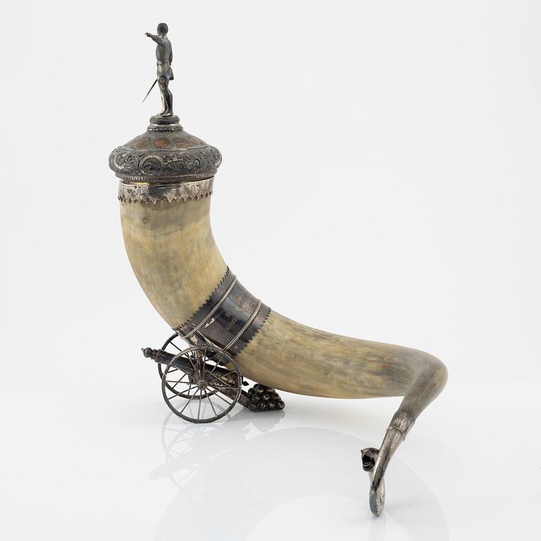 A Swedish silver and horn drinking horn, mark of J. Westerlind, Malmö 1882.