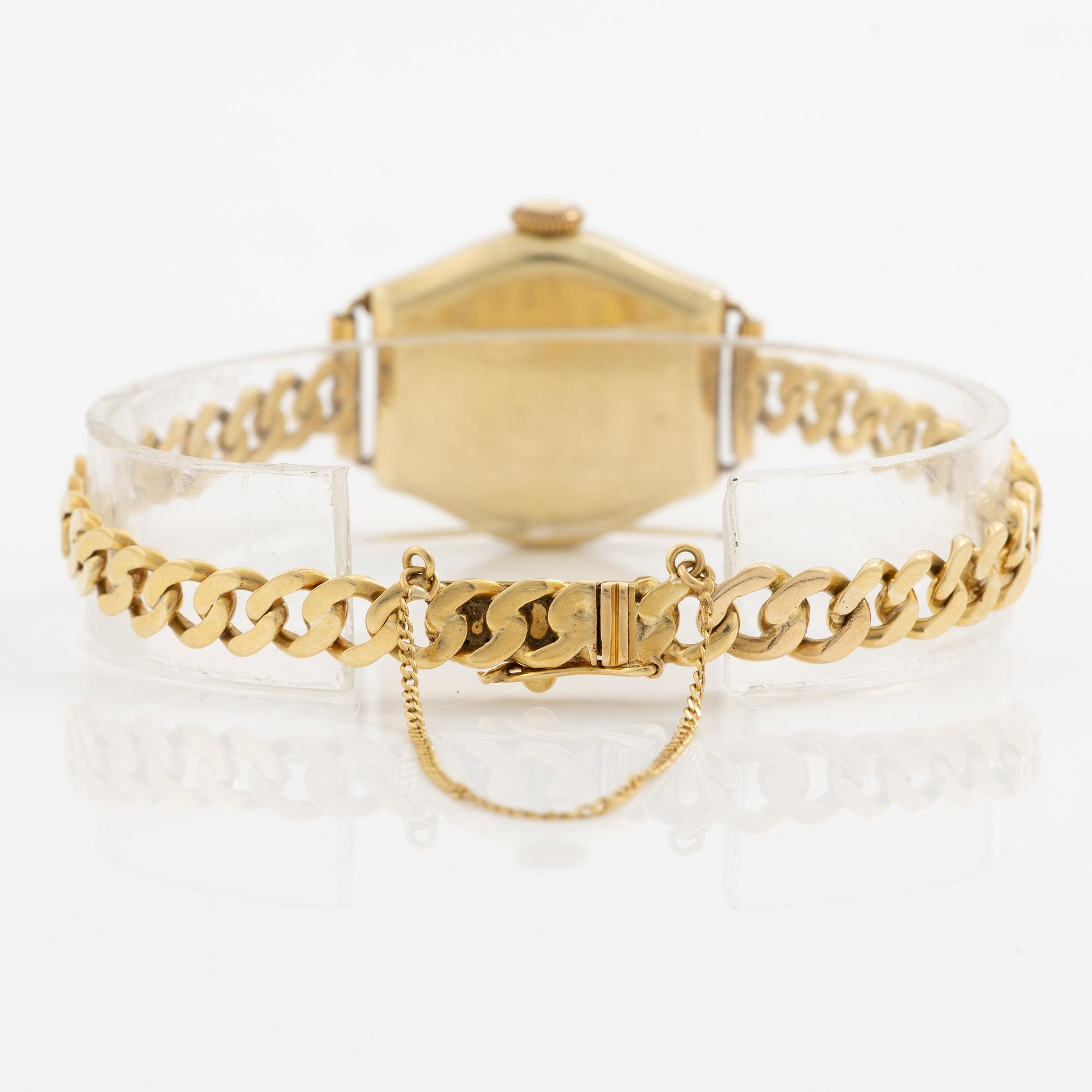 Wristwatch, Birka, 21 mm, 14K gold, chain in 18K gold.
