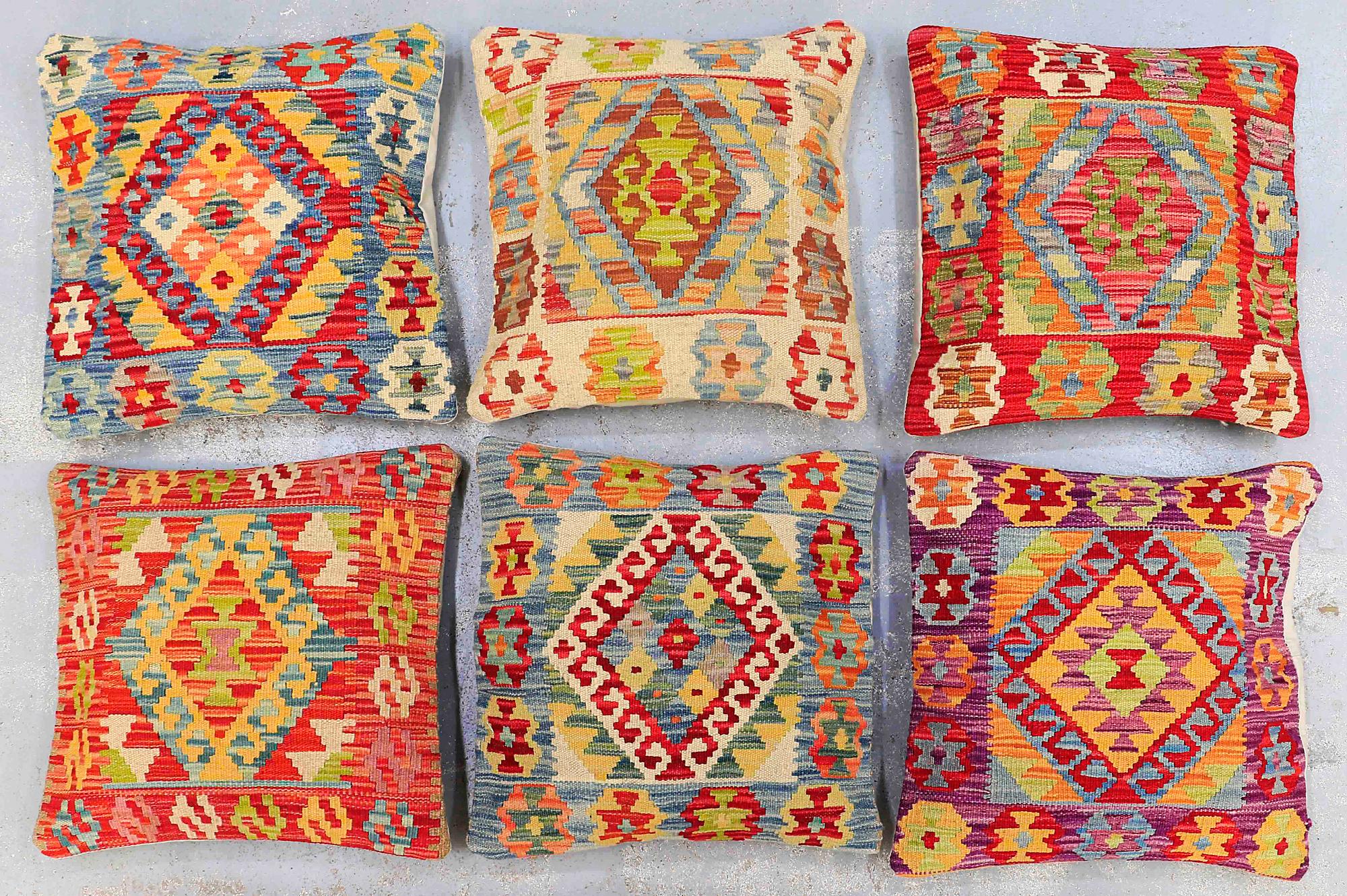 Six Kilim cushions, ca 50 x 50 cm.