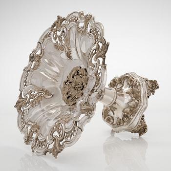 A silver centerpiece bowl, neo-Rococo, Gustav Möllenborg, Stockholm 1848.