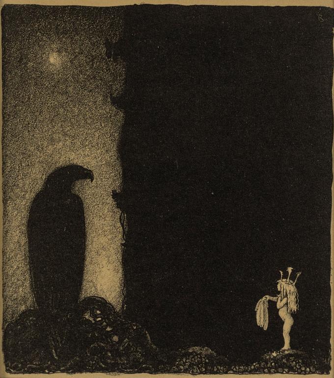 John Bauer, lithograph, from: "Troll", signed B in the print.