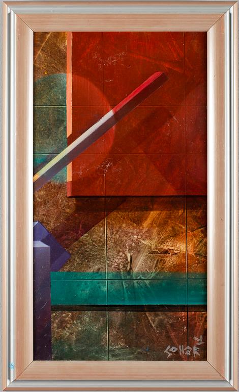 AKOS SOLLAR, 2 st, oljor på pannå, en signerad.