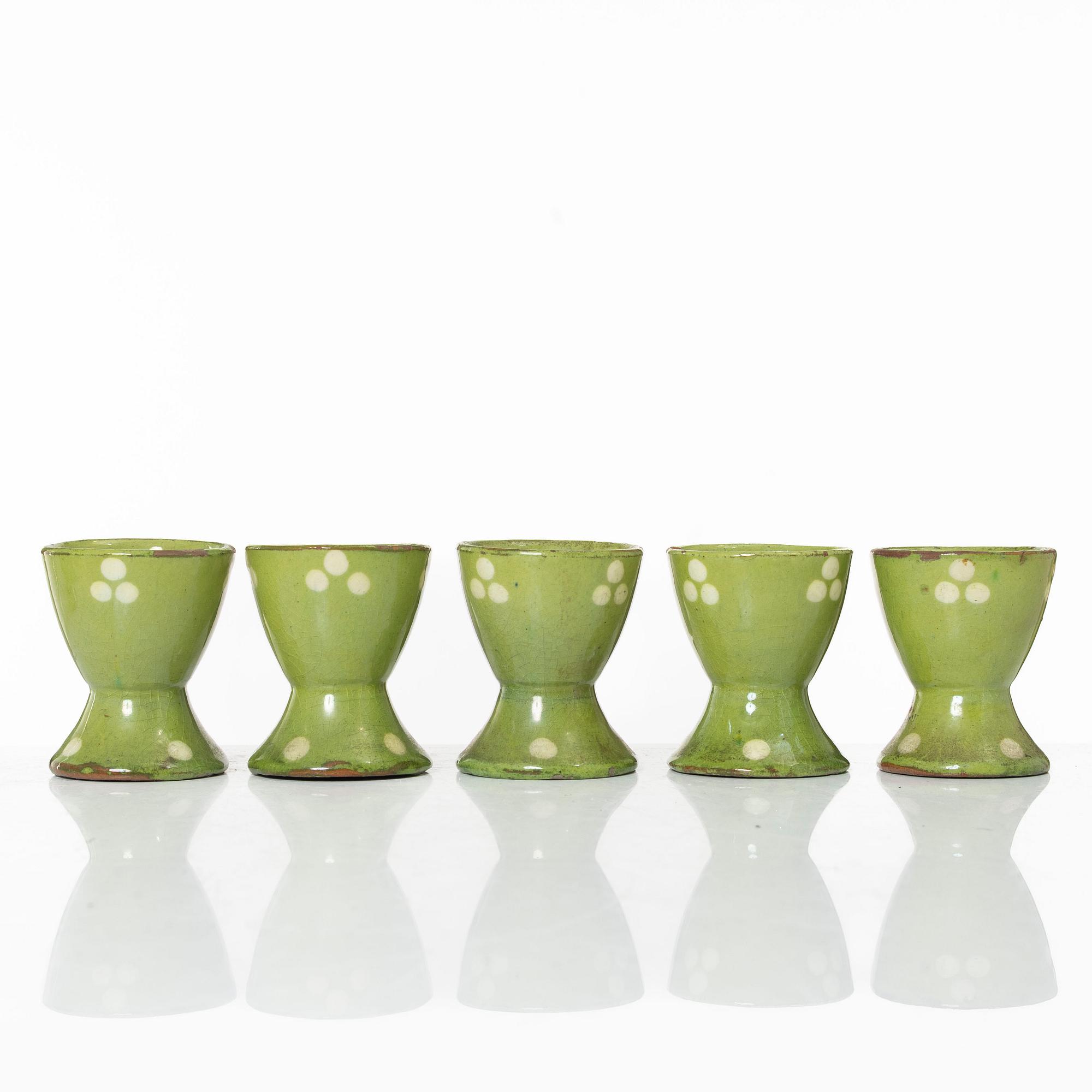 Alfred William Finch, äggkoppar, 10 st samt fat, 3, st, Iris, Finland, omkring år 1900.