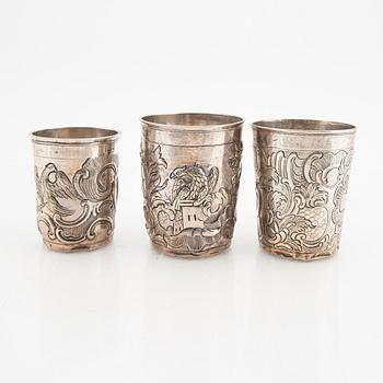 An 18th century set of three Russian silver cups mark of Moscow 1780s, weight 244 grams.