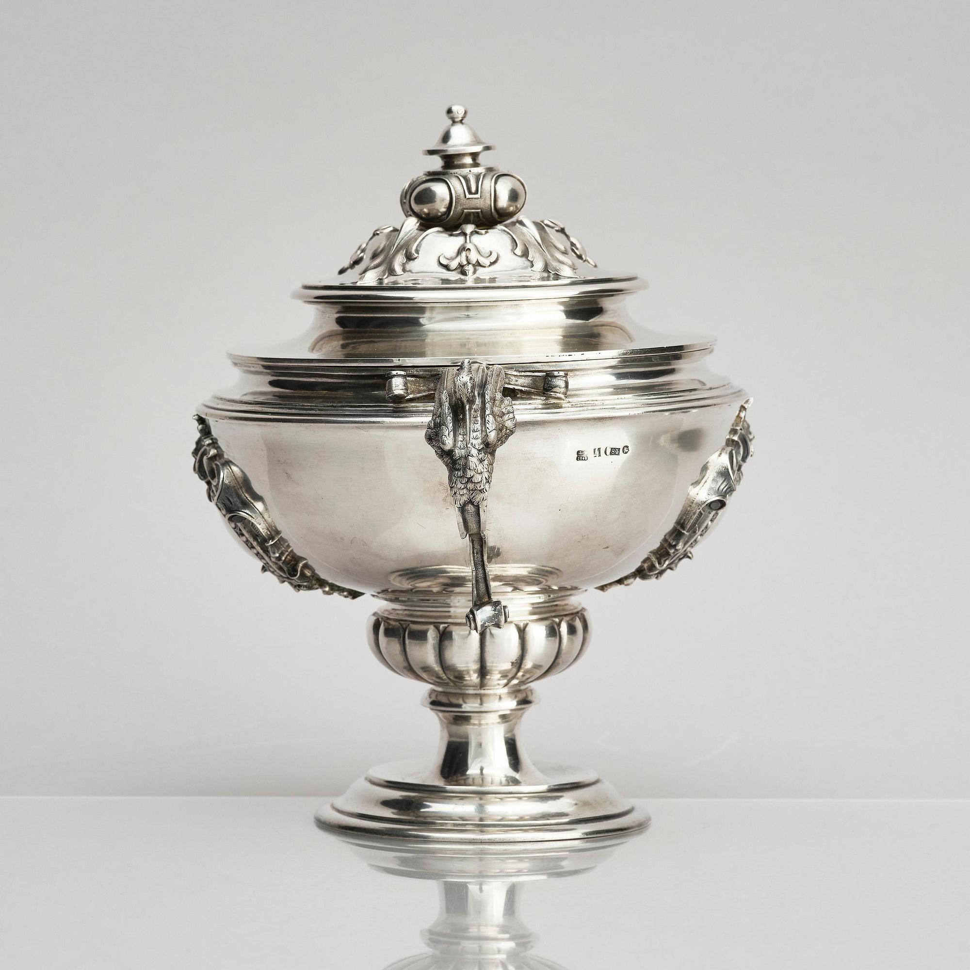 A Russian silver suger-bowl with lid, mark of firm Sasikov, St Petersburg 1848.