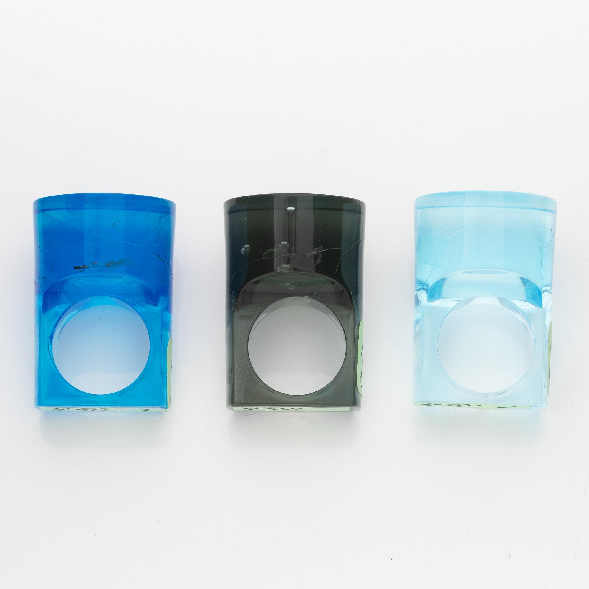 Siv Lagerström, three acrylic plastic rings, 1970s.