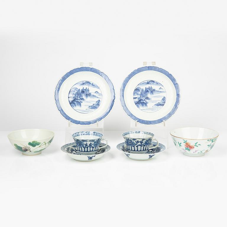 Porslin, 6 delar, Kina och Japan, tidigt 1900-tal.