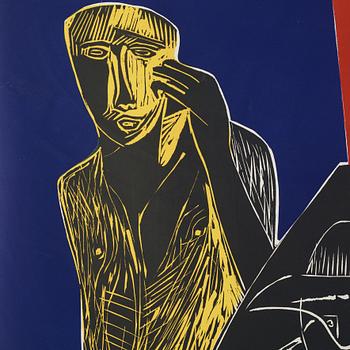 Mimmo Paladino, färgträsnitt, signerad och numrerad 3/65, daterad 1984.