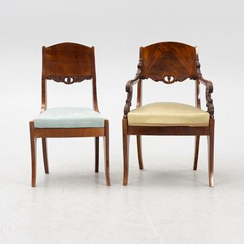 Four Empire chairs and two armchairs, Russia/Baltic, mid 19th century.