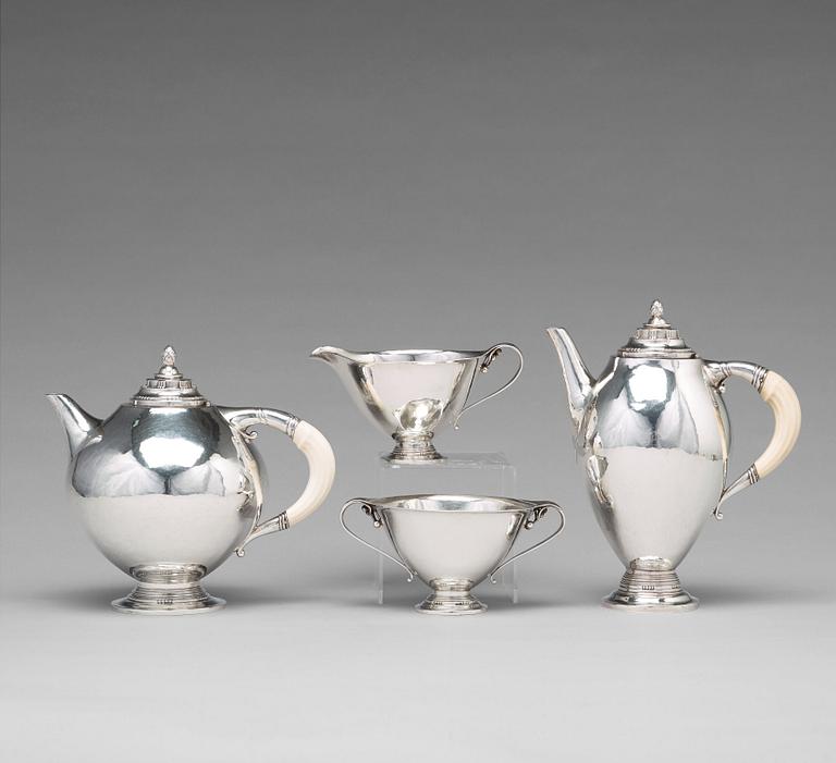 Johan Rohde, a 830/1000 silver tea and coffee set, comprising four pieces, Georg Jensen, Copenhagen 1919, design nr 279,