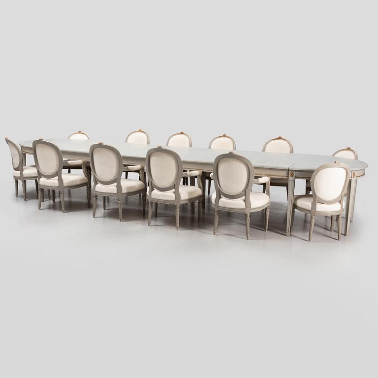 A 14-piece Gustavian style dining suite, mid 20th Century.