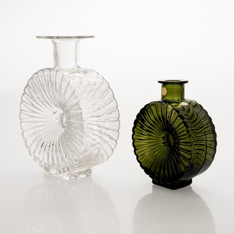 Helena Tynell, two glass 'Sun bottle' bottles for Riihimäen Lasi Oy. In production 1964-1974.
