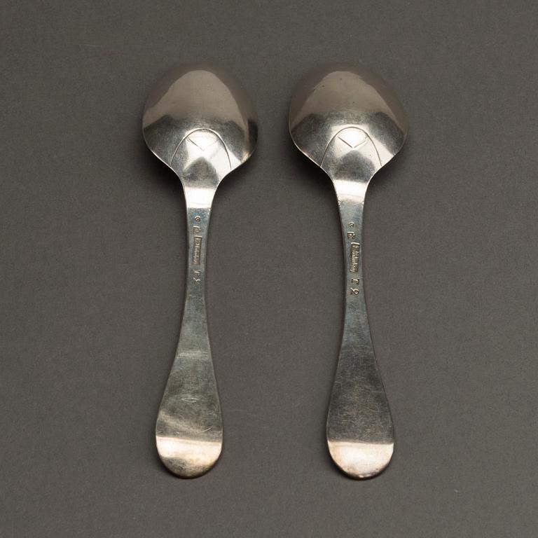 A Swedish 18th century set of two silver spoons mark of Erik Holmberg Lund 1801, weight ca 103 gr.