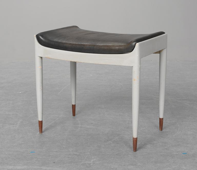 A Carl-Axel Acking grey lacquered stool with black leather, probably by Svenska Möbelfabrikerna Bodafors, 1950-60's.