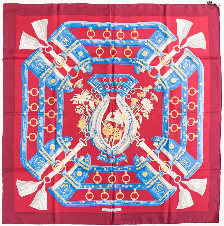 Hermès, an 'Aux Champs' silk scarf.