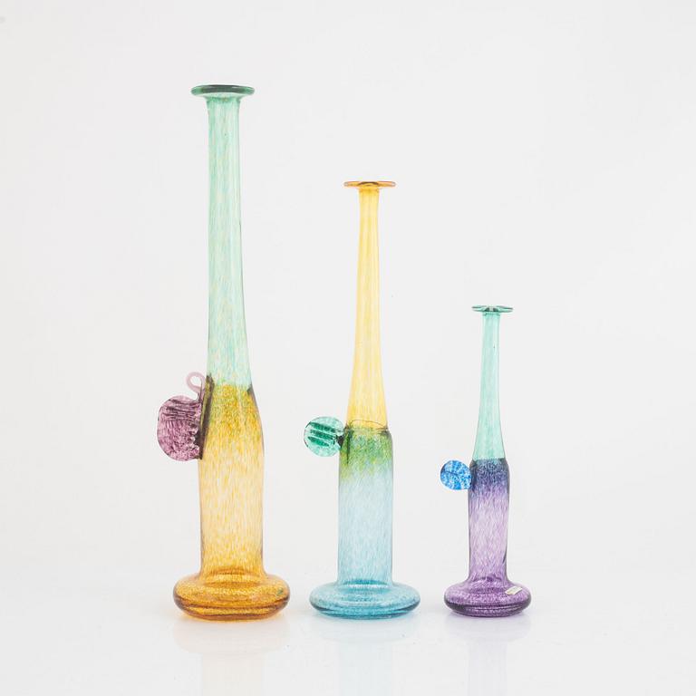 Bertil Vallien, three vases, "Wind Pipe", Kosta Boda, Sweden.