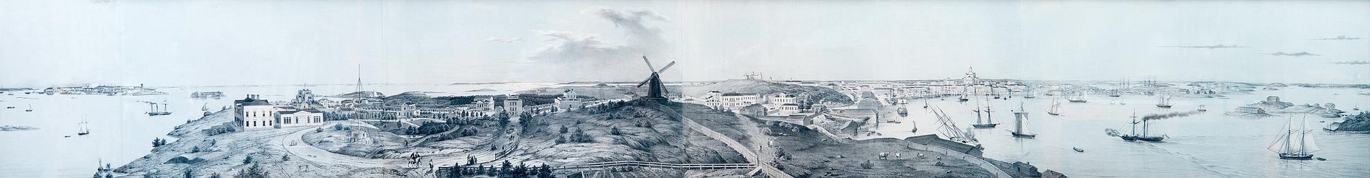 LITOGRAFIA, Panoraama Helsingistä Kalliolinnasta nähtynä.