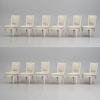 A matched set of twelve Gustavian chairs, second part of the 18th century.